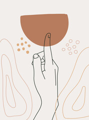 Hand gesture boho style wall art decor. Creative minimalist hand draw abstract art . Modern illustrations. Bohemian style