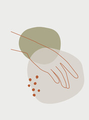 Hand gesture boho style wall art decor. Earth tone creative minimalist hand draw abstract art. modern illustrations. Bohemian style. Organic boho shape