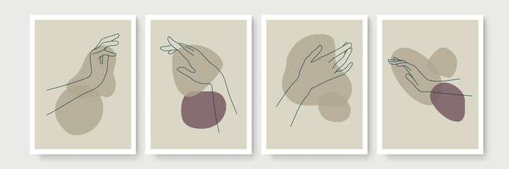 Hand gesture boho style wall art decor. Creative minimalist hand draw abstract art. modern illustrations. Bohemian style collection. Organic boho shape set
