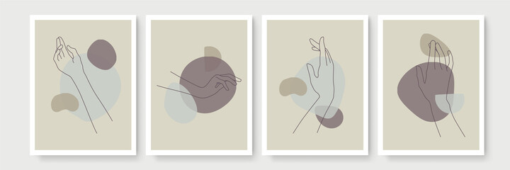 Hand gesture boho style wall art decor. Creative minimalist hand draw abstract art. modern illustrations. Bohemian style collection. Organic boho shape set
