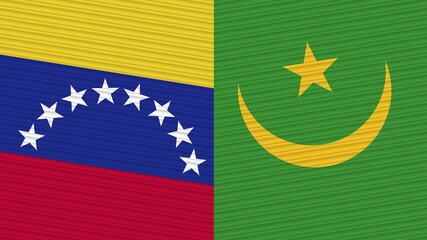 Mauritania and Venezuela Two Half Flags Together Fabric Texture Illustration