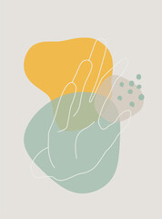 Hand gesture boho style wall art decor. Creative minimalist hand draw abstract art. modern illustrations. Bohemian style collection. Organic boho shape set
