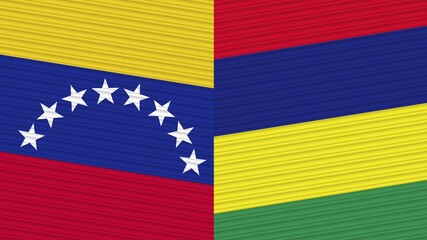Mauritius and Venezuela Two Half Flags Together Fabric Texture Illustration