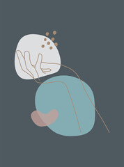 Modern abstract boho style hand gesture. Aesthetic hand-drawn modern gesture art contemporary bohemian poster cover template. Organic boho shape for poster, wall decor, wall art, banner, flier and mor