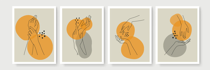 Modern abstract boho style hand gesture. Aesthetic hand-drawn modern gesture art contemporary bohemian poster cover template. Organic boho shape for poster, wall decor, wall art, banner, flier and mor © SyahCreation