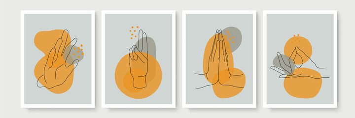 Modern abstract boho style hand gesture. Aesthetic hand-drawn modern gesture art contemporary bohemian poster cover template. Organic boho shape for poster, wall decor, wall art, banner, flier and mor © SyahCreation