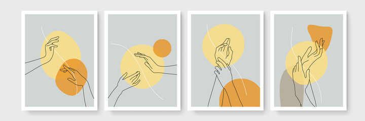 Modern abstract boho style hand gesture. Aesthetic hand-drawn modern gesture art contemporary bohemian poster cover template. Organic boho shape for poster, wall decor, wall art, banner, flier and mor © SyahCreation