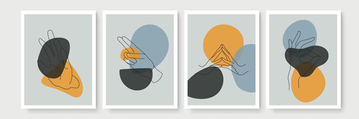 Modern abstract boho style hand gesture. Aesthetic hand-drawn modern gesture art contemporary bohemian poster cover template. Organic boho shape for poster, wall decor, wall art, banner, flier and mor © SyahCreation