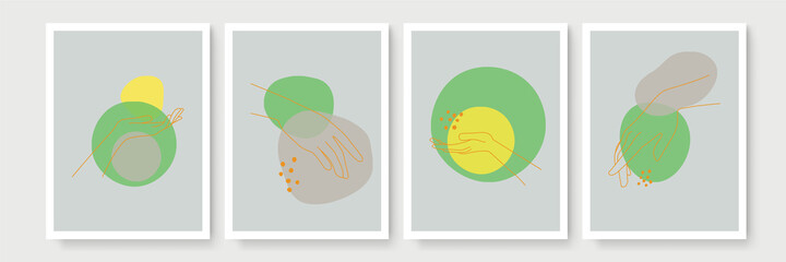 Modern abstract boho style hand gesture. Aesthetic hand-drawn modern gesture art contemporary bohemian poster cover template. Organic boho shape for poster, wall decor, wall art, banner, flier and mor © SyahCreation