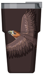 A brown thermos flask with hawk pattern