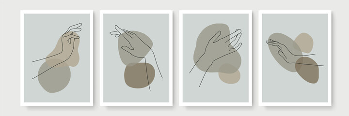 Modern abstract boho style hand gesture. Aesthetic hand-drawn modern gesture art contemporary bohemian poster cover template. Organic boho shape for poster, wall decor, wall art, banner, flier and mor © SyahCreation