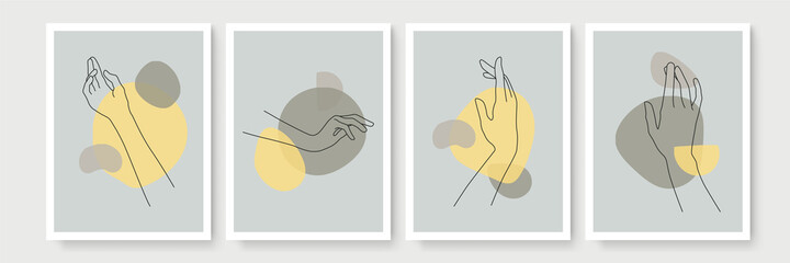 Modern abstract boho style hand gesture. Aesthetic hand-drawn modern gesture art contemporary bohemian poster cover template. Organic boho shape for poster, wall decor, wall art, banner, flier and mor © SyahCreation