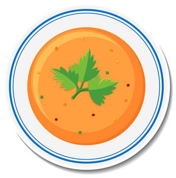 Plate of soup sticker on white background