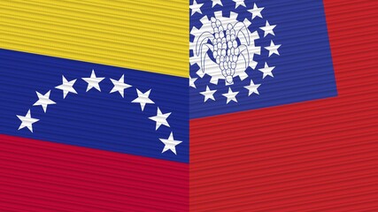 Myanmar Burma and Venezuela Two Half Flags Together Fabric Texture Illustration