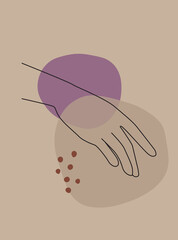 Modern abstract boho style hand gesture. Aesthetic hand-drawn modern gesture art contemporary bohemian poster cover template. Organic boho shape for poster, wall decor, wall art, banner, flier and mor