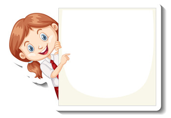 A sticker template with a student girl holding empty board