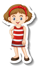 Little girl in red dress cartoon character sticker