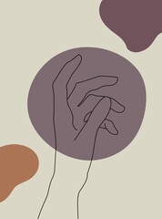 Continuous line vector illustration of two hands barely touching one another. Simple sketch of two hands made of one line, love concept. Hand boho poster art
