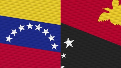 Papua New Guinea and Venezuela Two Half Flags Together Fabric Texture Illustration