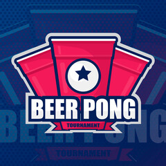 Beer pong party logo or game label. Vector illustration