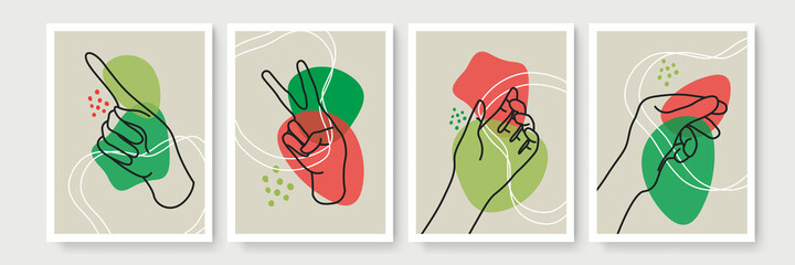Hand gesture boho style wall art decor. Creative minimalist hand draw abstract art . Modern illustrations. Bohemian style collection
