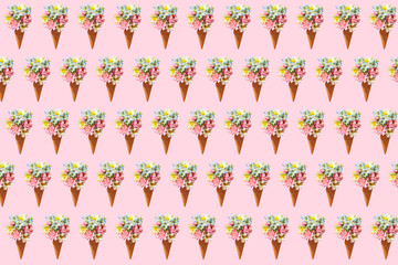 Pattern of floral ice cream cones