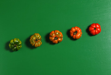 Green and red tomatoes concept