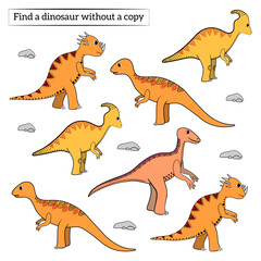 game for kids find a dinosaur without a pair, vector illustration