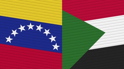 Sudan and Venezuela Two Half Flags Together Fabric Texture Illustration
