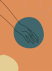 Vector set of hand gesture element in minimal bohemian style. Emblem design templates with different hand gestures. For cosmetics, beauty, spa, manicure, massage. Modern abstract boho hand gesture