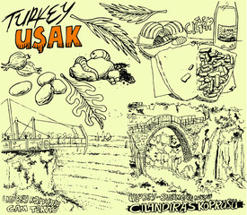 turkey usak city tourism graphic vector