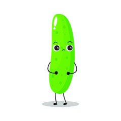 Vector illustration of cucumber character with cute expression, angry, happy, funny, cucumber isolated on white background, simple minimal style, vegetable for mascot collection, emoticon, kawaii