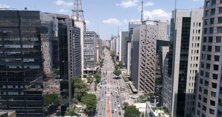 Fototapeta na wymiar Aerial view of Avenida Paulista (Paulista avenue) in Sao Paulo city, Brazil.