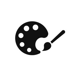 Paint brush palette in watercolor style on black background. Art sign. Flat design style. Stock vector element.