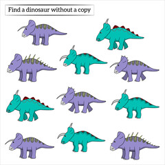game for kids find a dinosaur without a pair, vector illustration