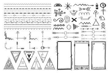 Vector doodle hand drawn ornamental boho style set
