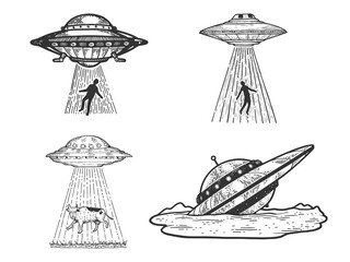 UFO set sketch engraving raster © Oleksandr Pokusai