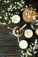 Aromatic concept with diffuser on wooden table