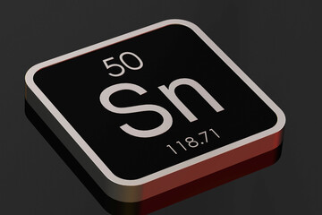 Tin element from periodic table on black square block