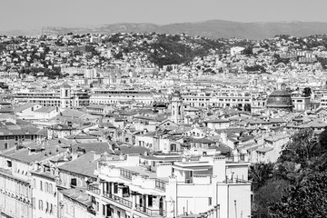 Aerial view of Nice old town, holiday resort town on the french Mediterranean riviera in Nice, Cote...