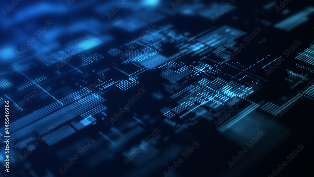 Poster digital background with moving glowing particles. futuristic hi-tech illustration. concept of data t