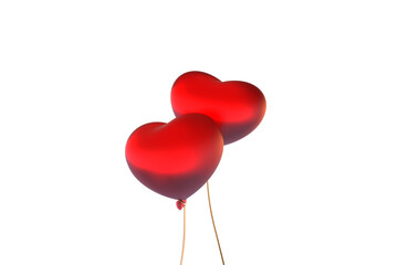 Plakat two red heart shaped balloons on golden string - bubble glass - abstract 3D illustration - isolated on white - copy space