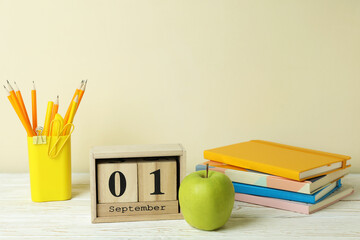 September 1 concept on white wooden table