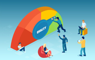 Vector of a group of business people company employees improving service quality - obrazy, fototapety, plakaty
