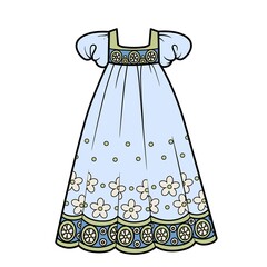 Light summer romantic long dress with floral ornament color variation for coloring page isolated on white background