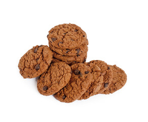 Chocolate chip cookie on white background