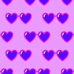 Pink heart shape sunglasses on pink background seamless pattern. Vector illustration.