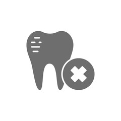 Damaged tooth enamel, dental broken grey icon.