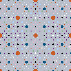 seamles polka dots pattern, background with paint strokes and splashes, retro style