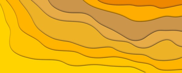 Abstract gold color waves paper cut effect template background.